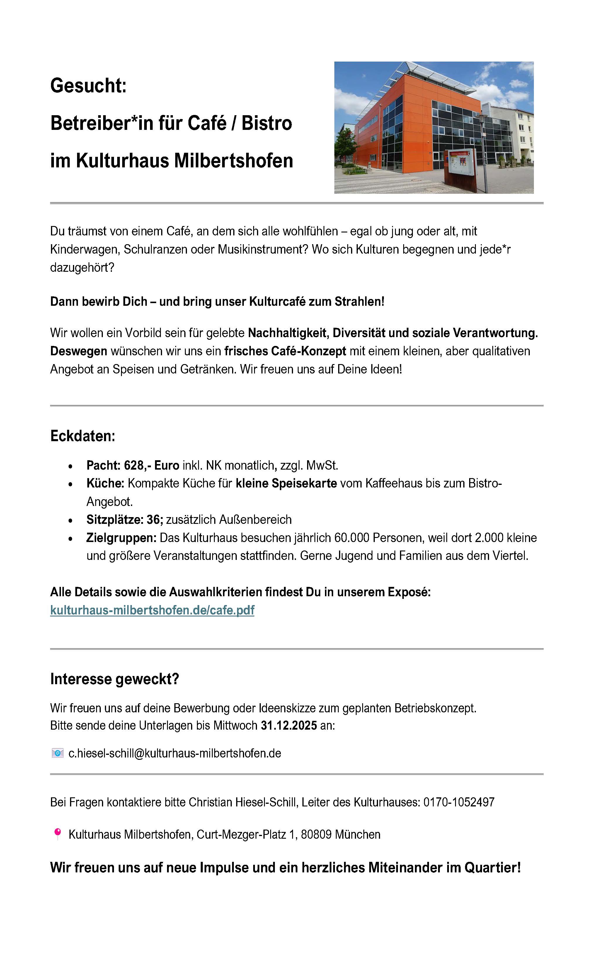 Ausschreibung Paechter Kulturcafe 2025